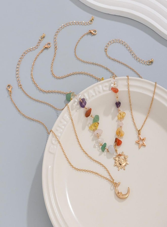 Wovanoo Stone Necklace Layered Choker Necklace Boho Natural Stone Pendant Necklace for Women Colorful - Image 5